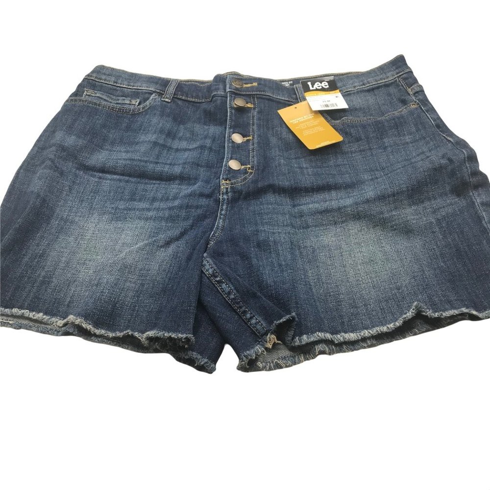 Lee Women's 20M Hi-Rise Relaxed Fit Modern Cyan Dad Short Blue Denim Jean New